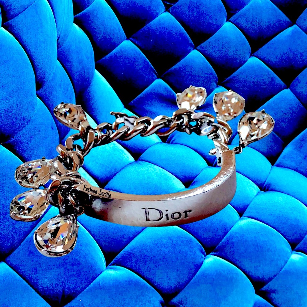 Dior Vintage By Galliano Y2K Crystal Charm Embellished Logo ID Gambler Bracelet - Picture 6 of 16